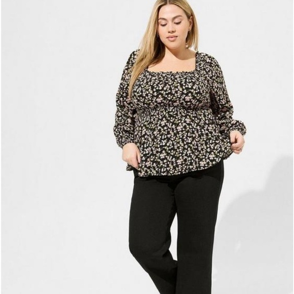 🏷️NWT Torrid 2X | Plus Size 18-20 Rayon Slub Waist Detail Blouson Sleeve Blouse - Picture 1 of 16